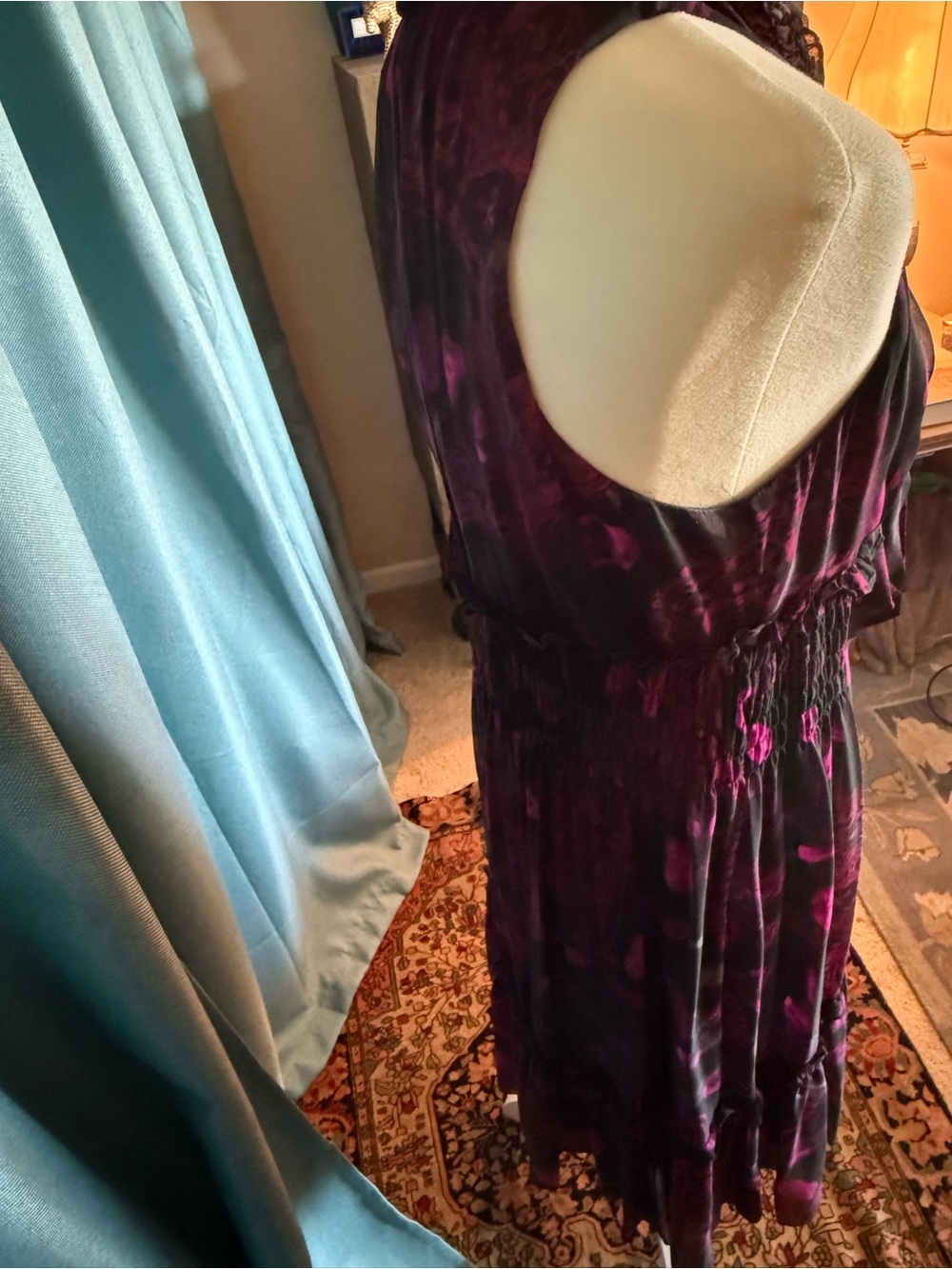 Diane von Furstenberg Silk Black and Magenta Midi Dress - Picture 4 of 6
